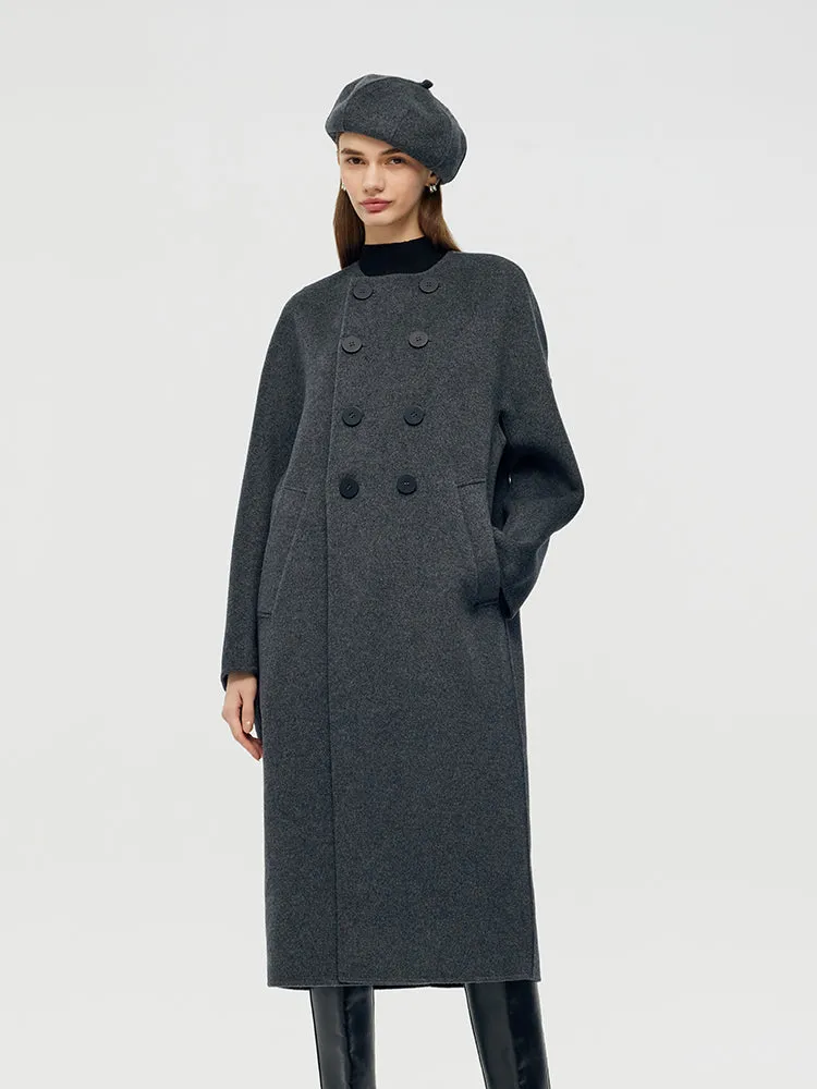 100% Wool Double-Breasted Women Overcoat With Beret