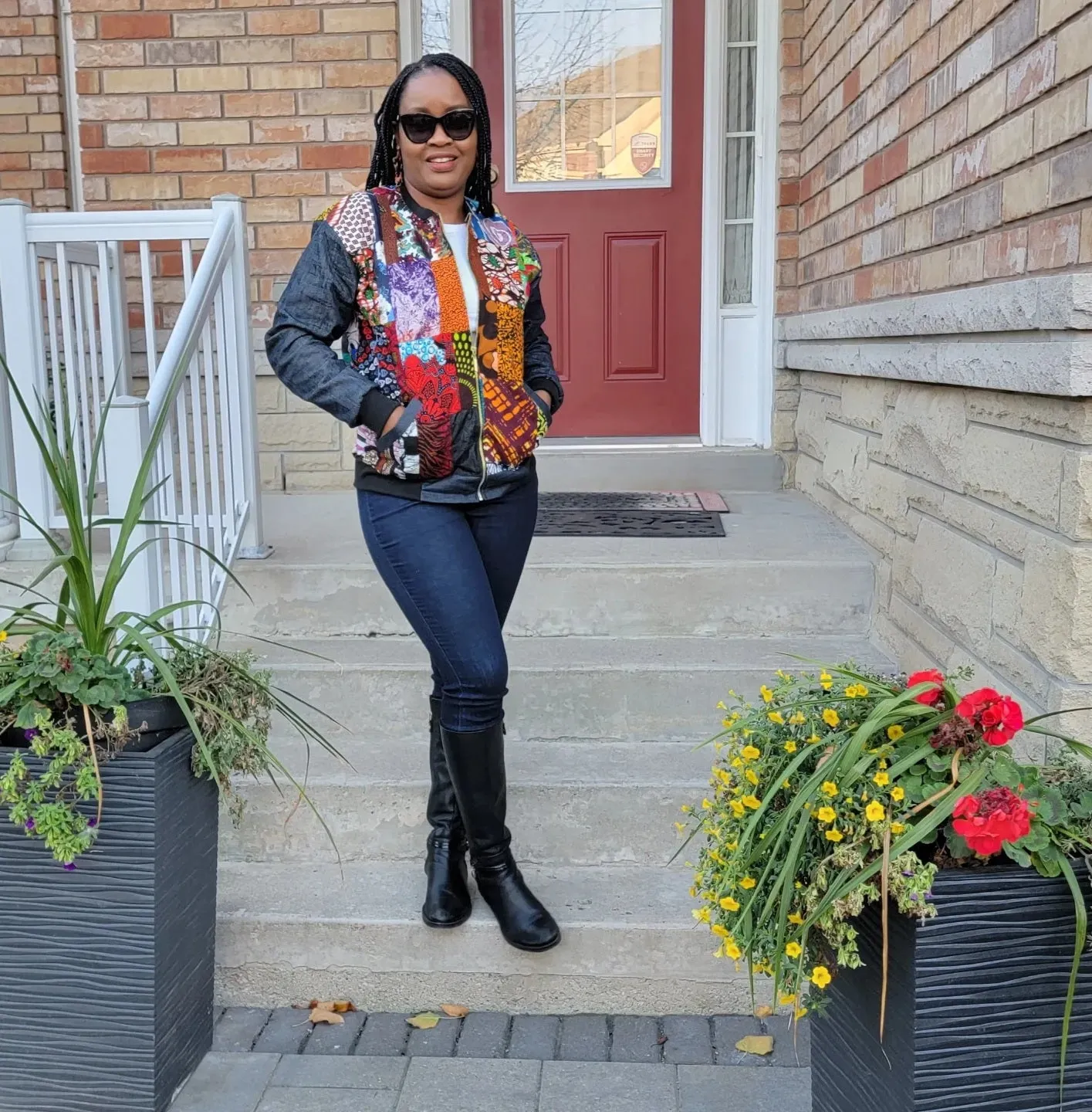 Ankara Patchwork and Denim Bomber Jacket