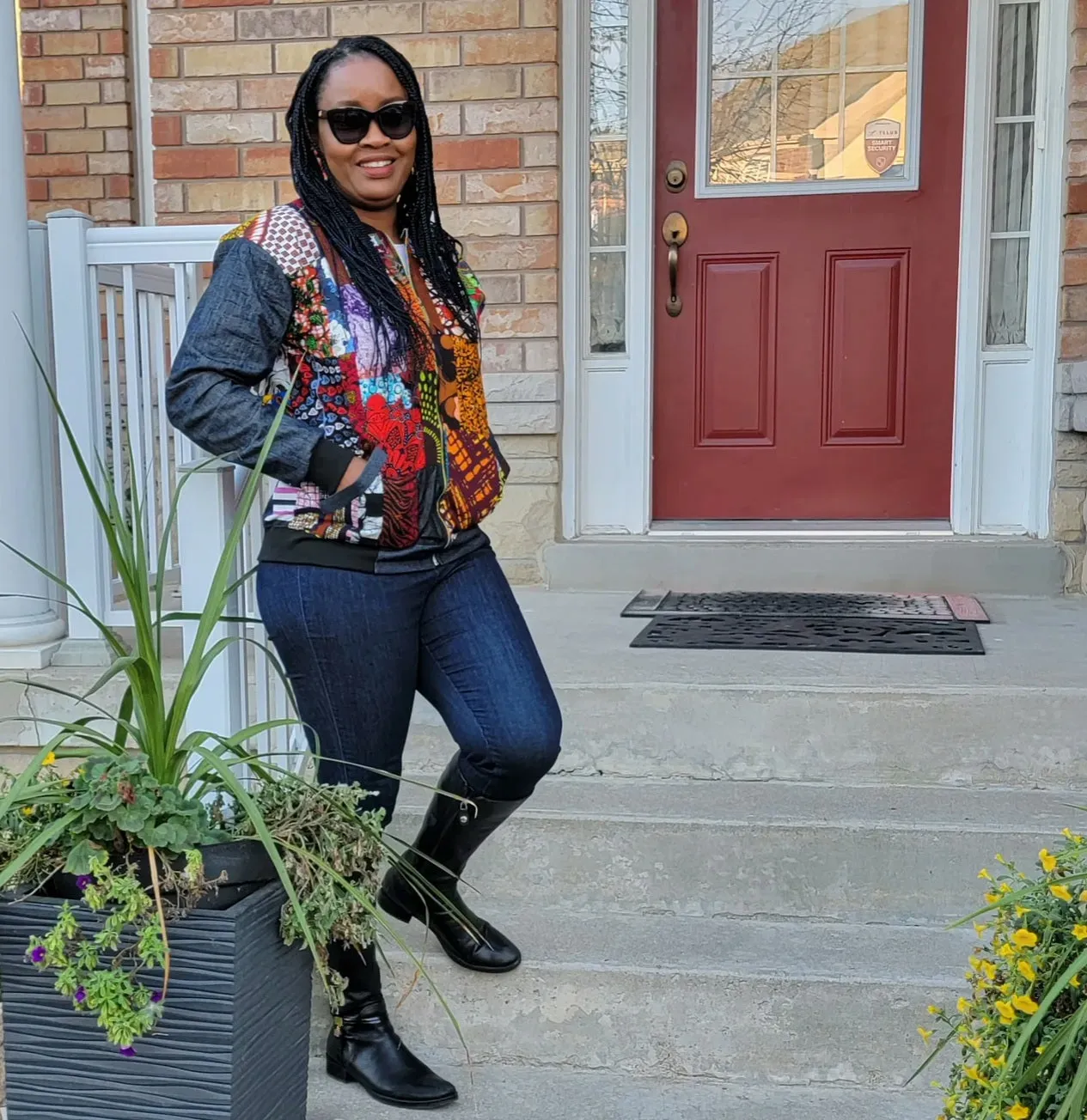 Ankara Patchwork and Denim Bomber Jacket