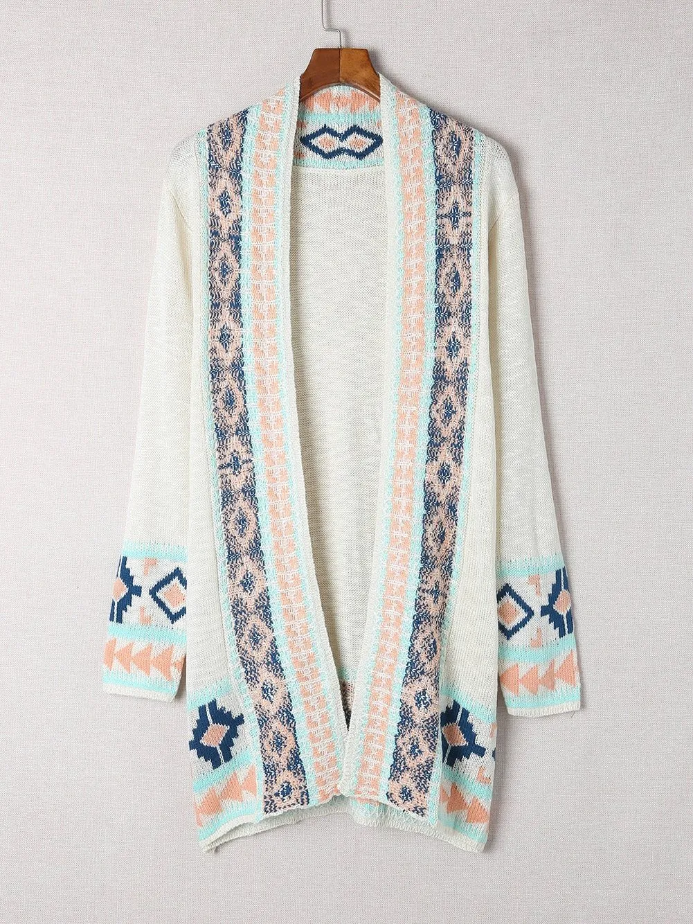 Apricot Aztec Patterned Open Front Sweater Cardigan