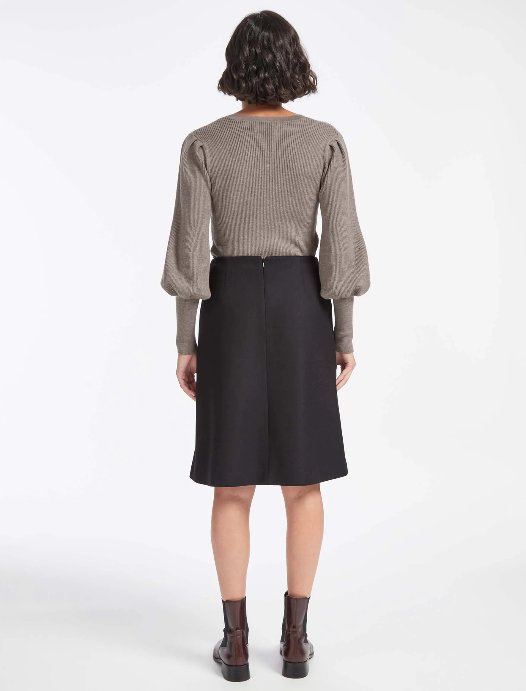 Audrey Classic Wool A Line Skirt - Black