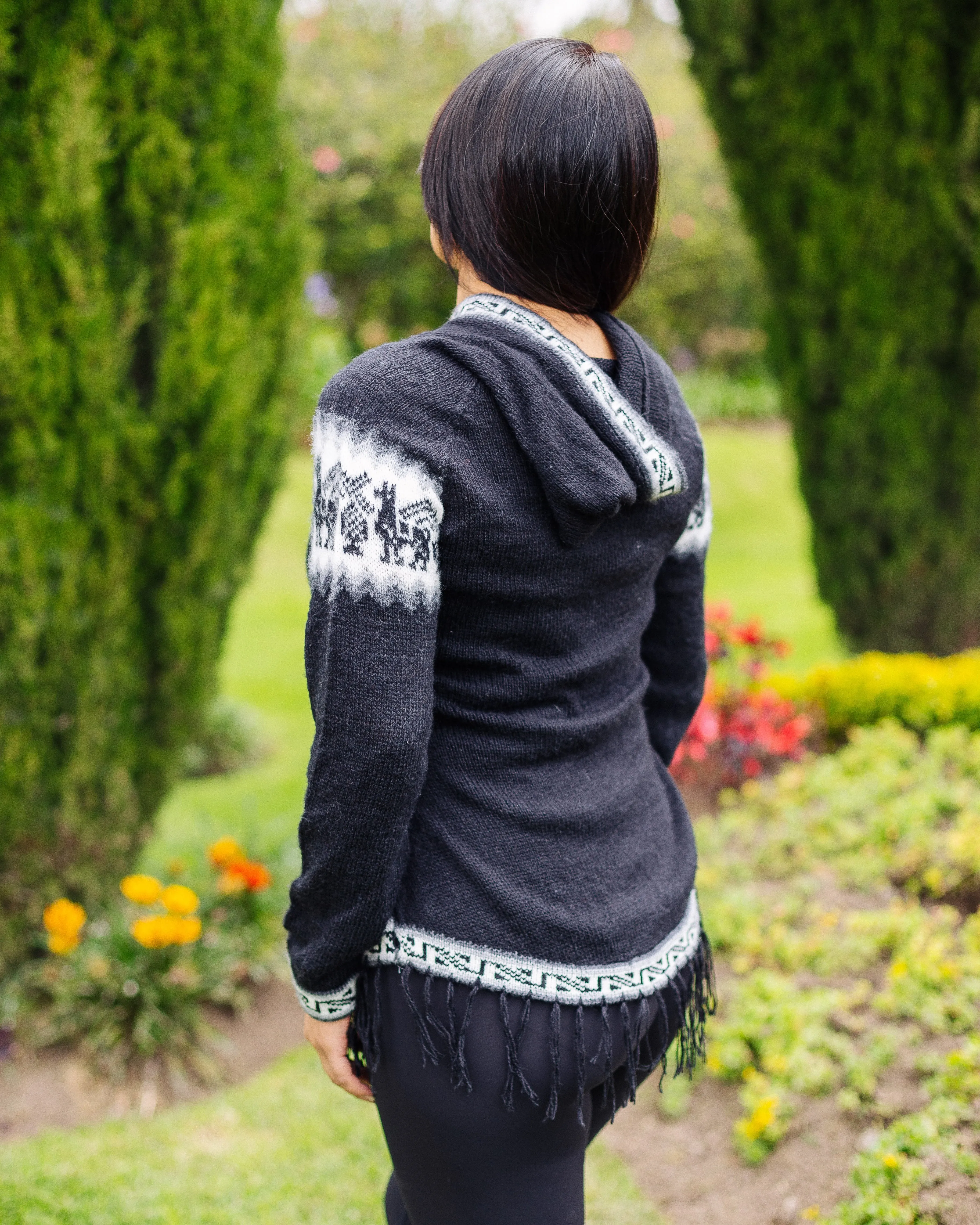 Black Hooded Alpaca Sweater