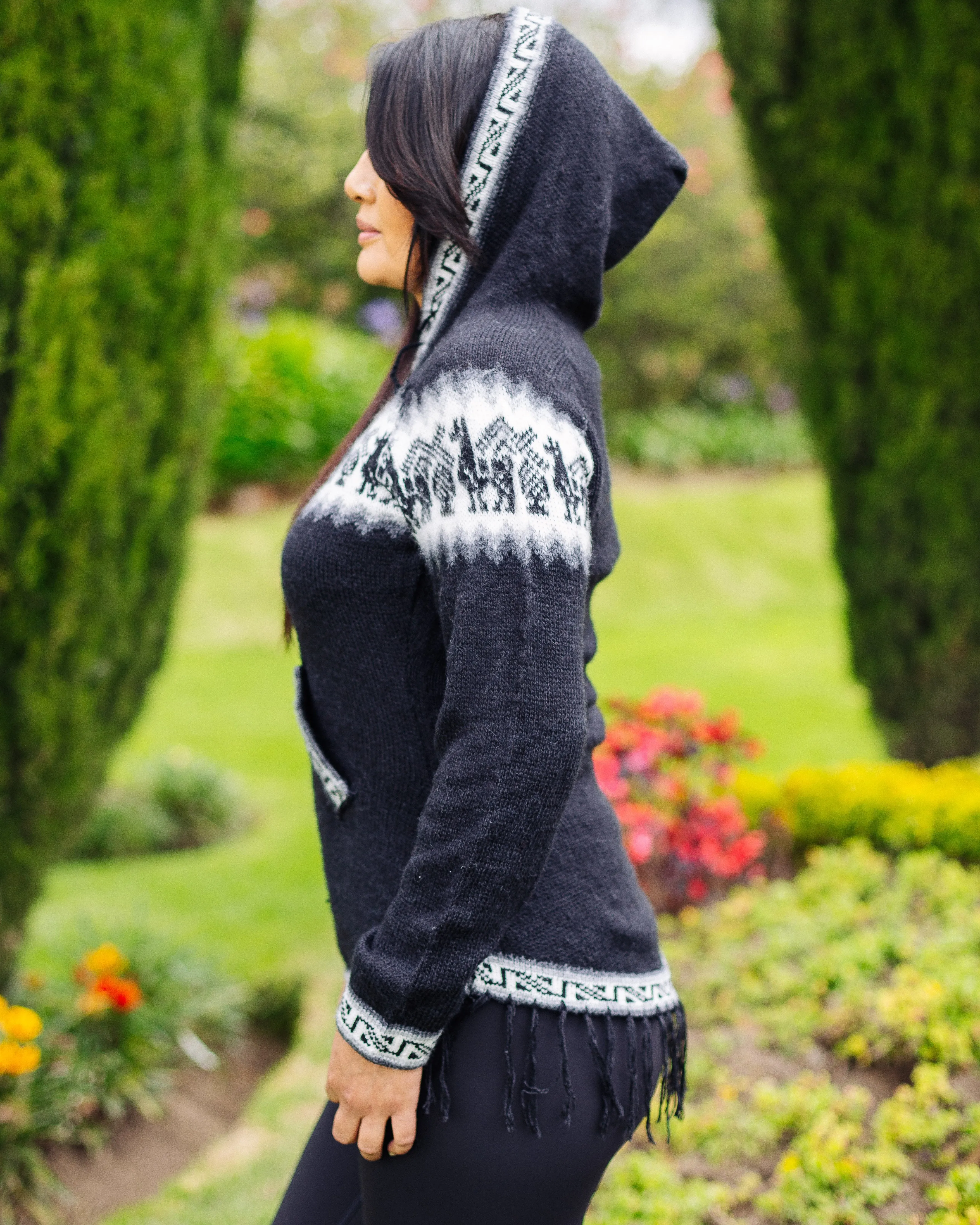 Black Hooded Alpaca Sweater