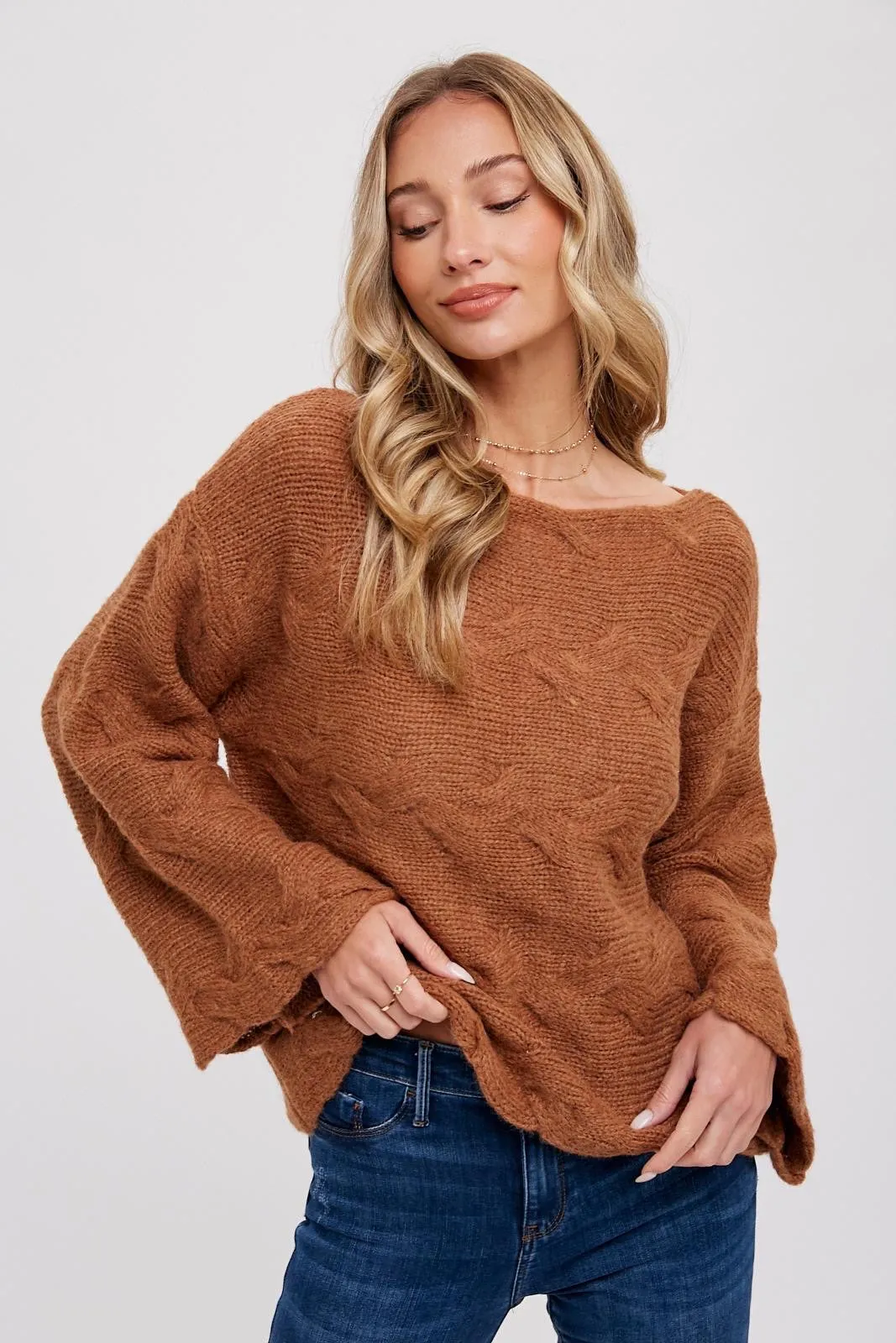 Boatneck Cable Knit Sweater