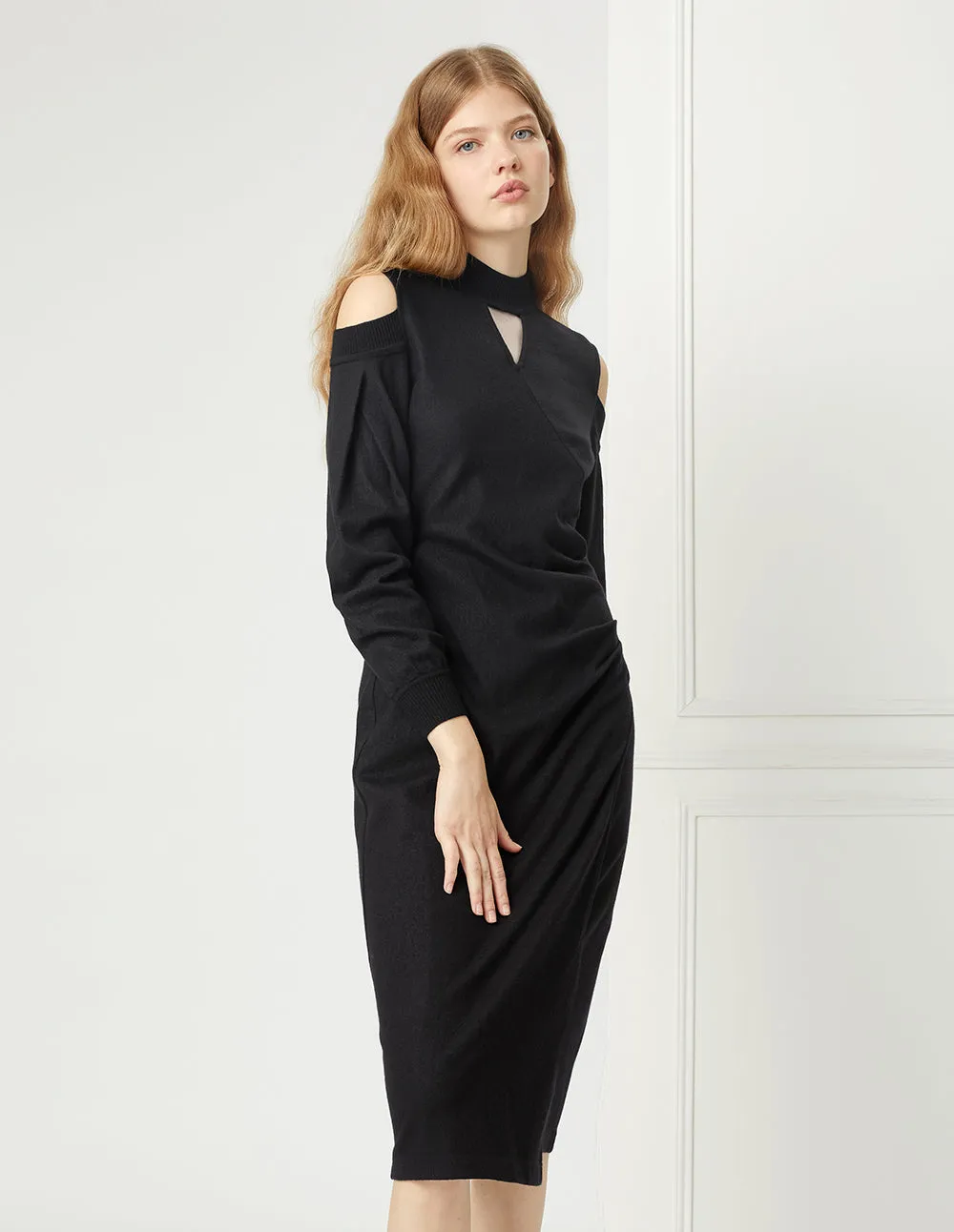 BORA AKSU Off-Shoulder V-Neck Shirring Wrap Dress