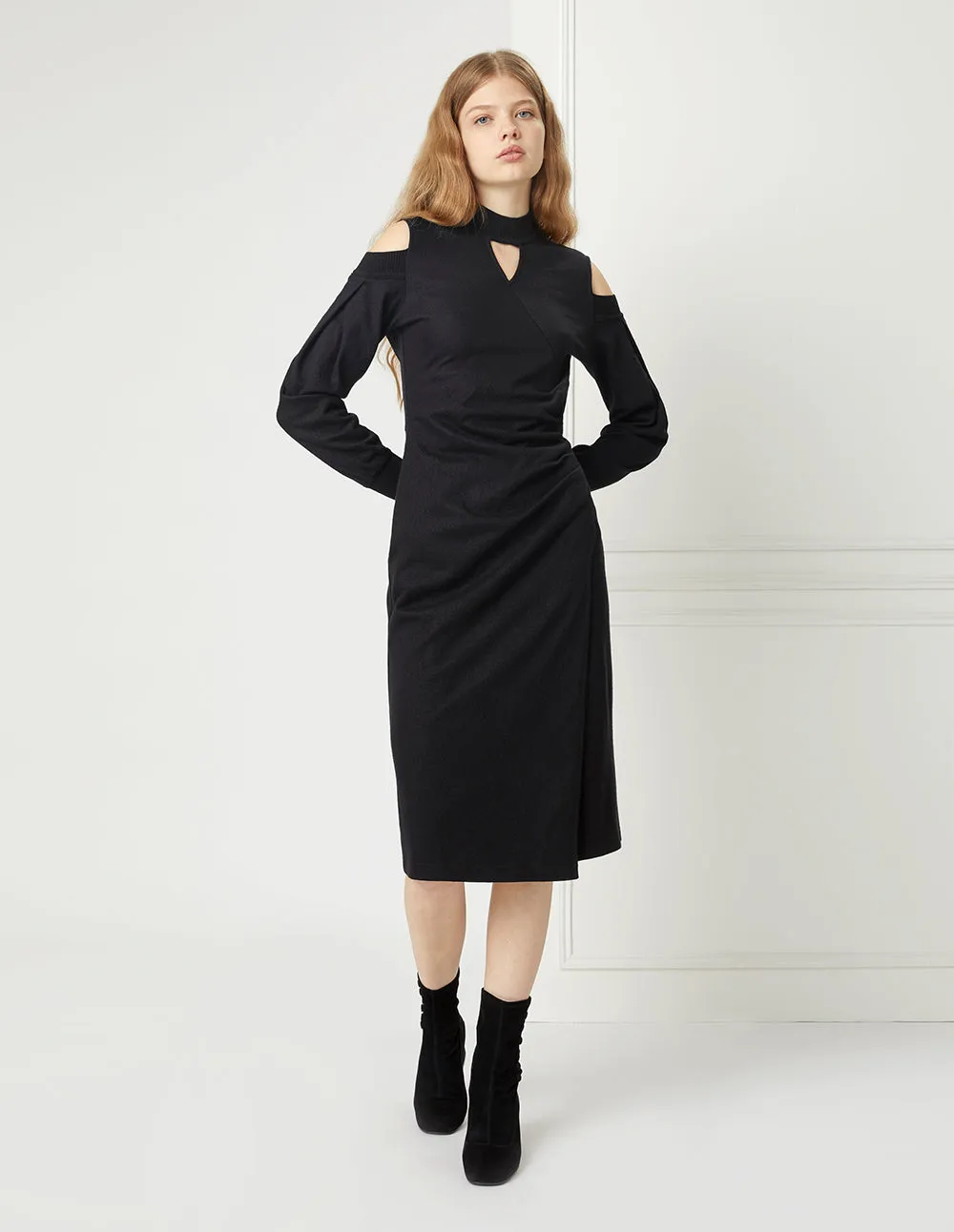 BORA AKSU Off-Shoulder V-Neck Shirring Wrap Dress