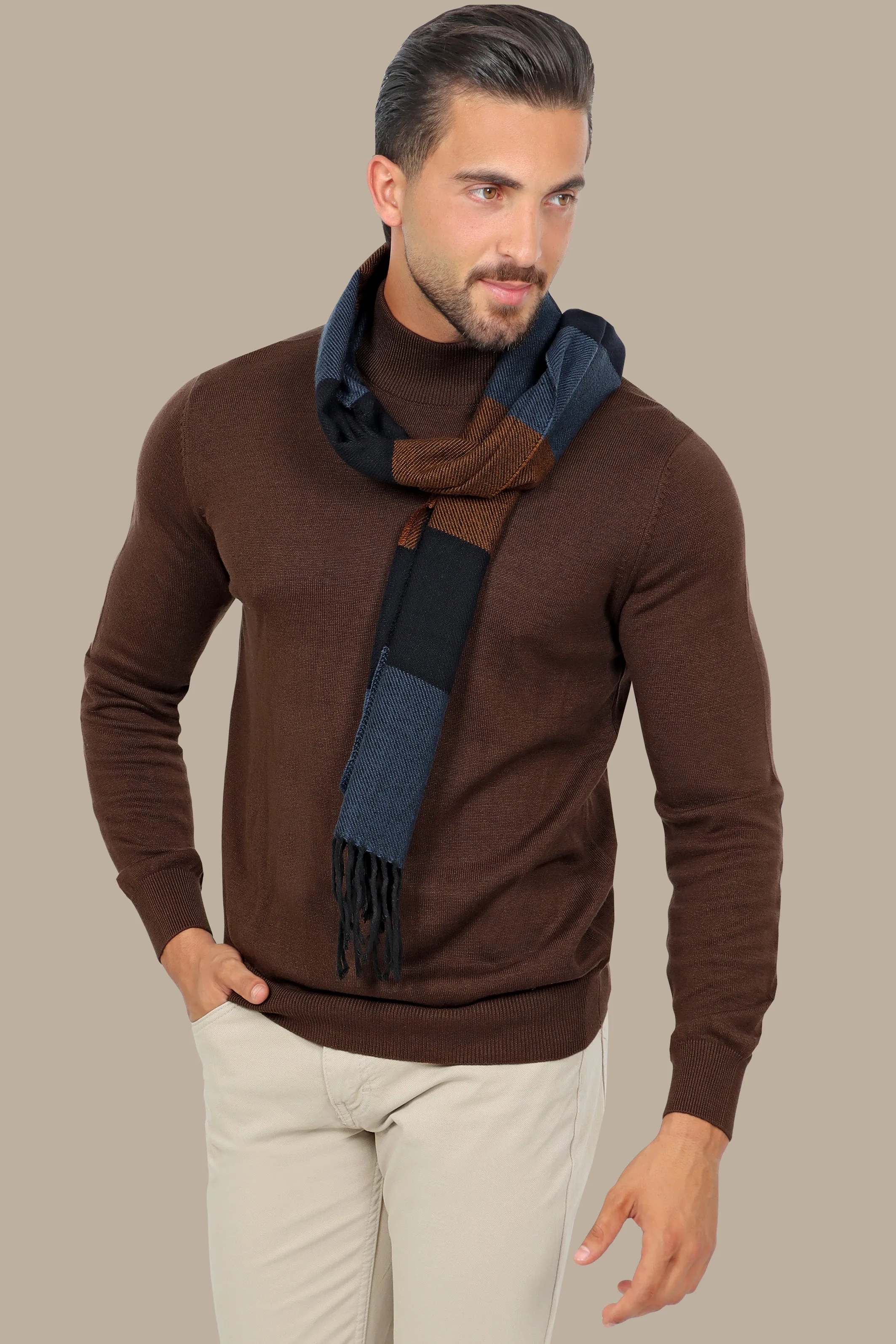 Brown High Neck Basic Sweater