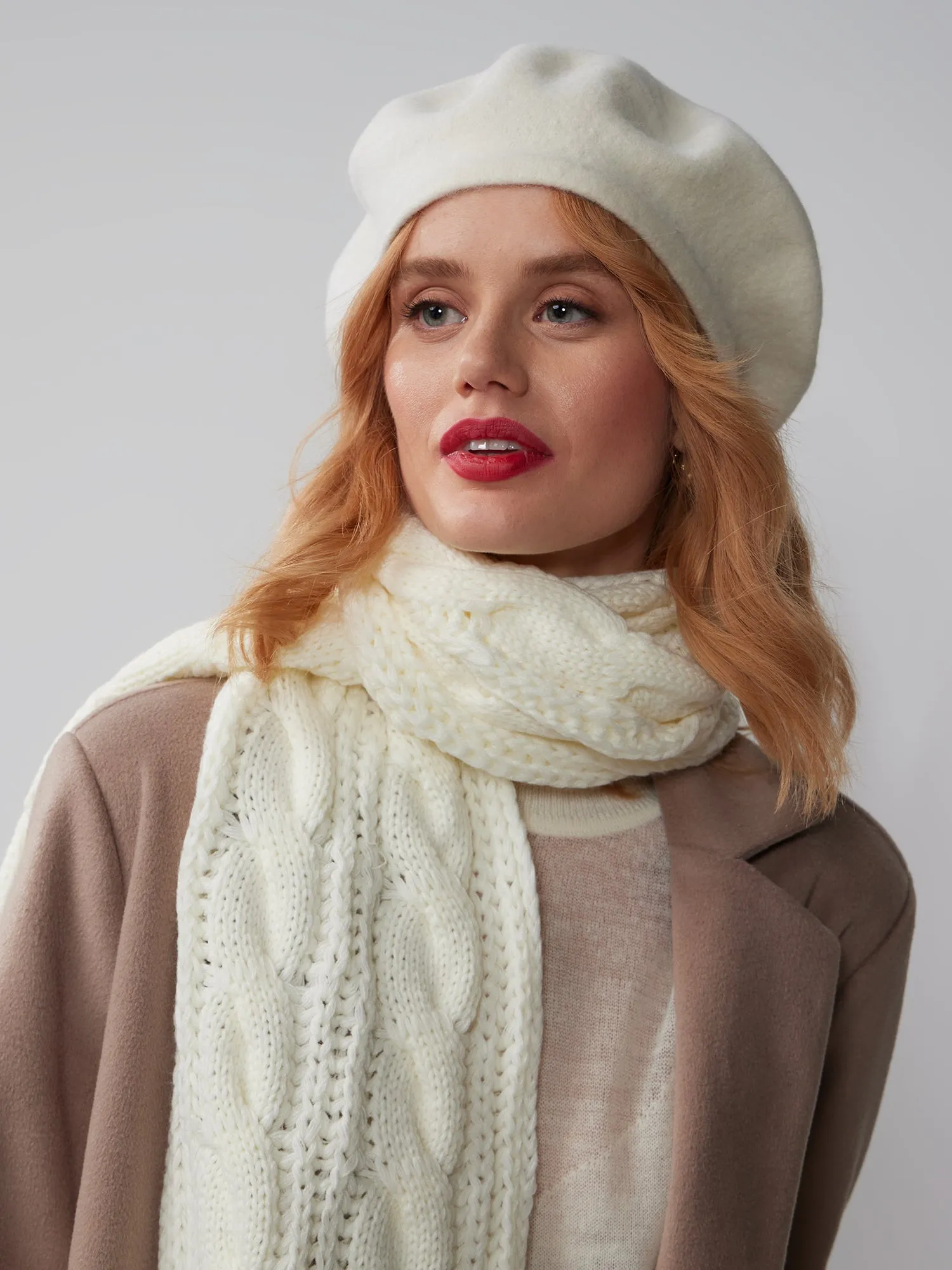 Cable Knit Scarf & Beret Set