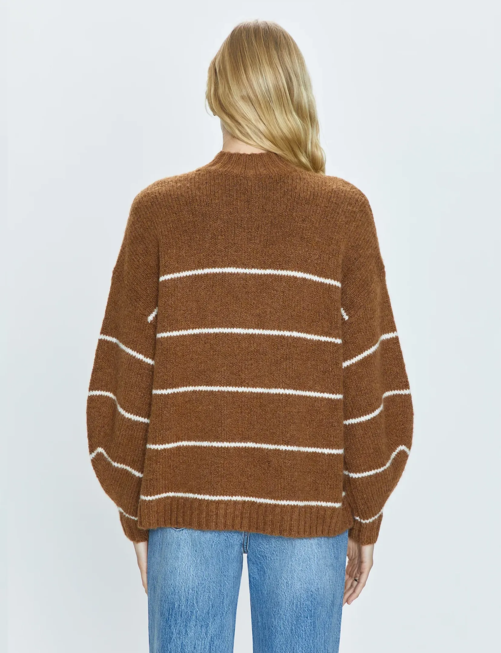 Carlen Mock Neck Sweater, Caramel/White Stripe