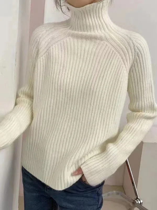 Casual Pink High-Neck Long Sleeve Knit Sweater AN1058