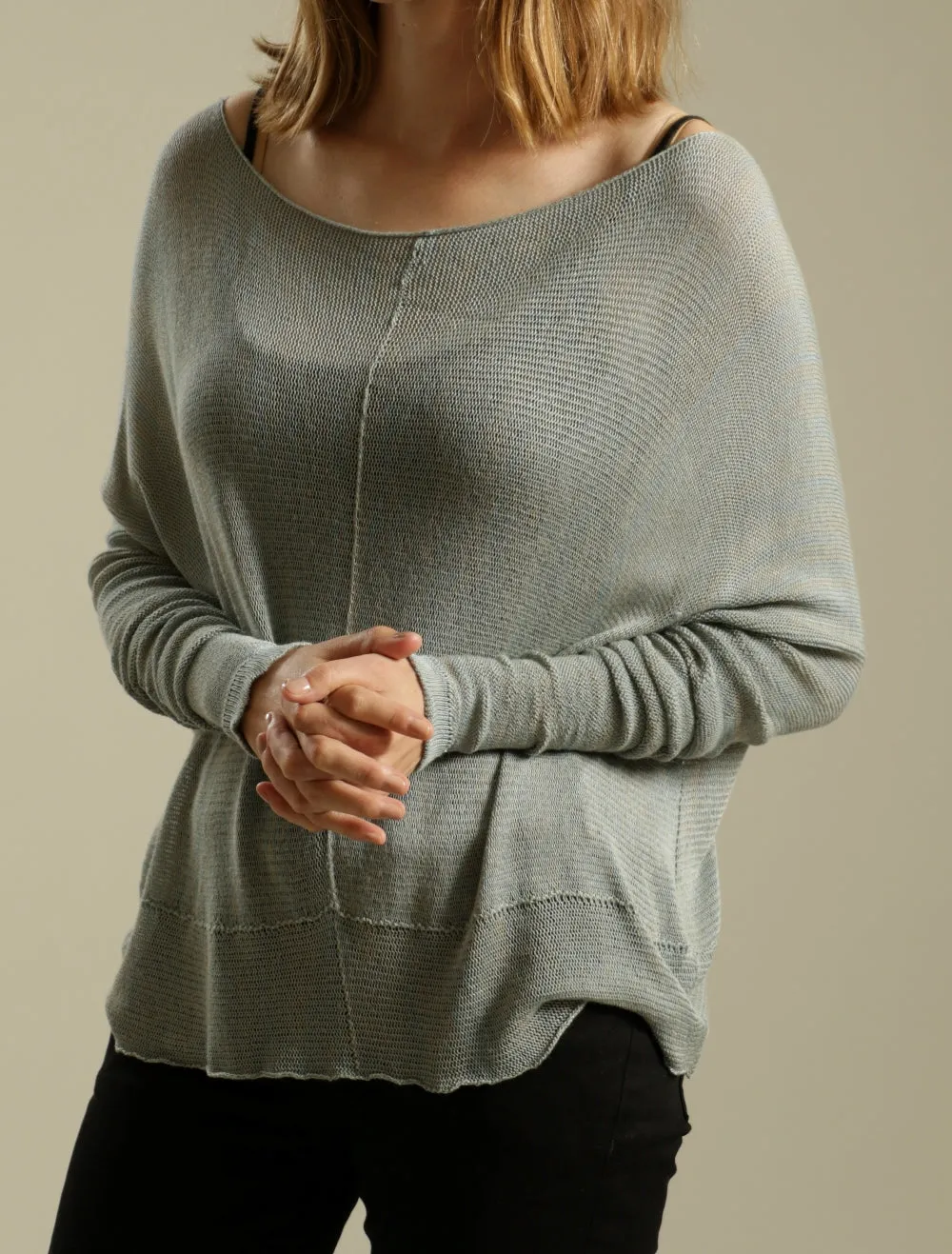 Cloudy Sky, Smokey Blue Oversize Bamboo knitted shirt with Long Sleeves