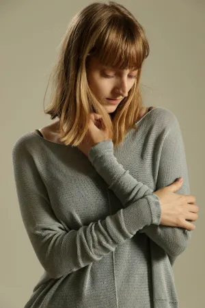 Cloudy Sky, Smokey Blue Oversize Bamboo knitted shirt with Long Sleeves