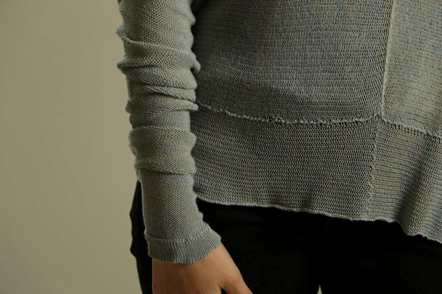 Cloudy Sky, Smokey Blue Oversize Bamboo knitted shirt with Long Sleeves