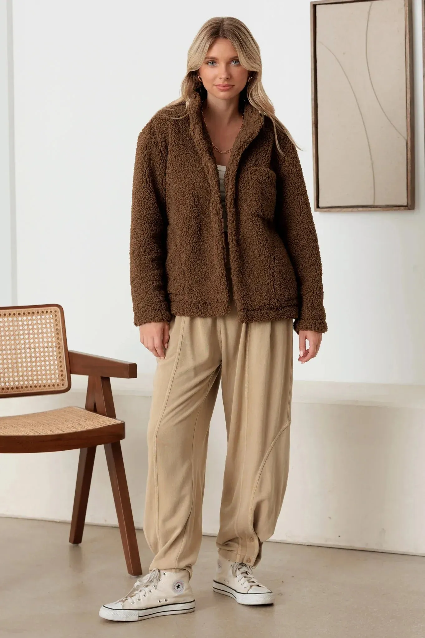 Faux Shearling Long Sleeve Shaggy Jacket