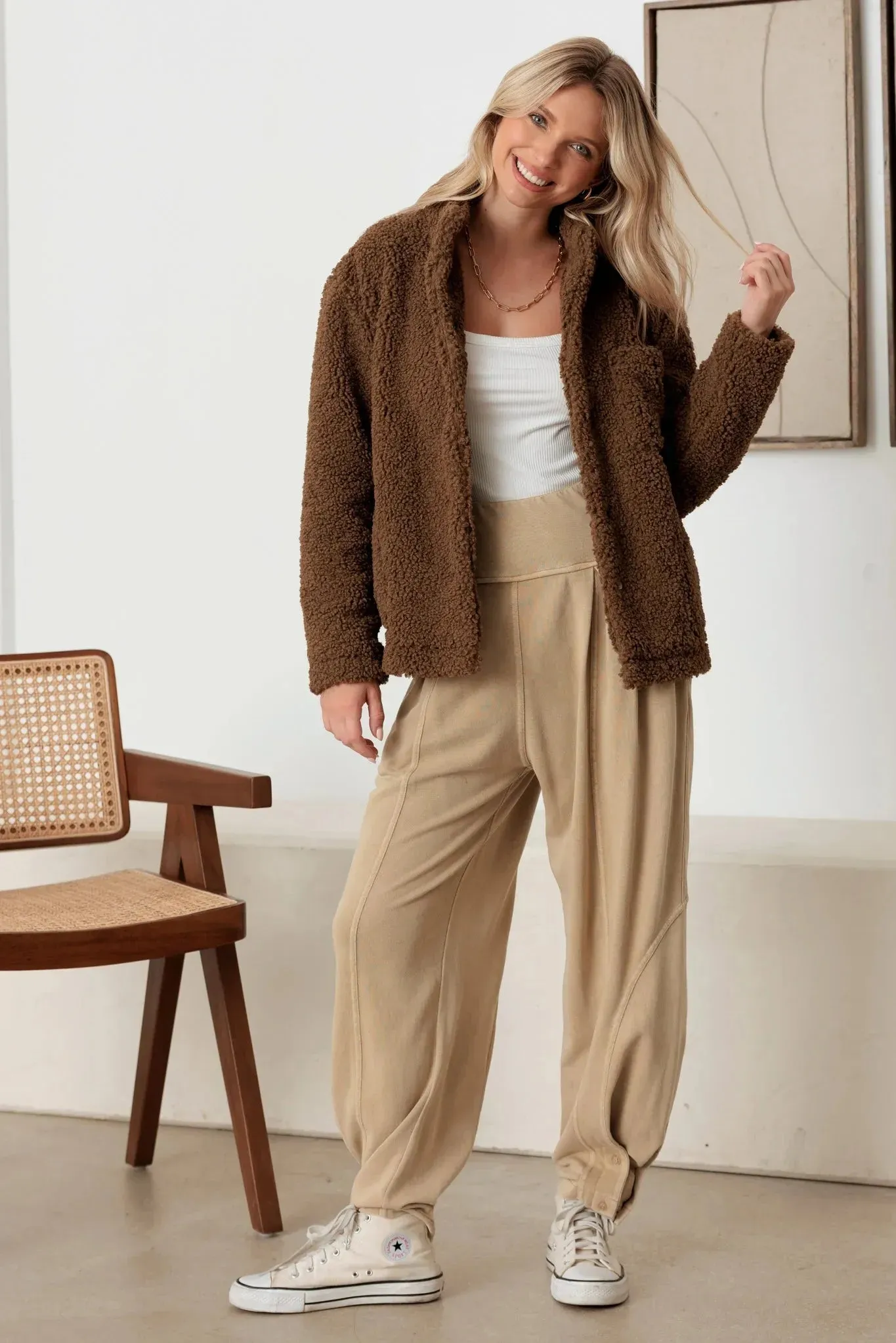 Faux Shearling Long Sleeve Shaggy Jacket