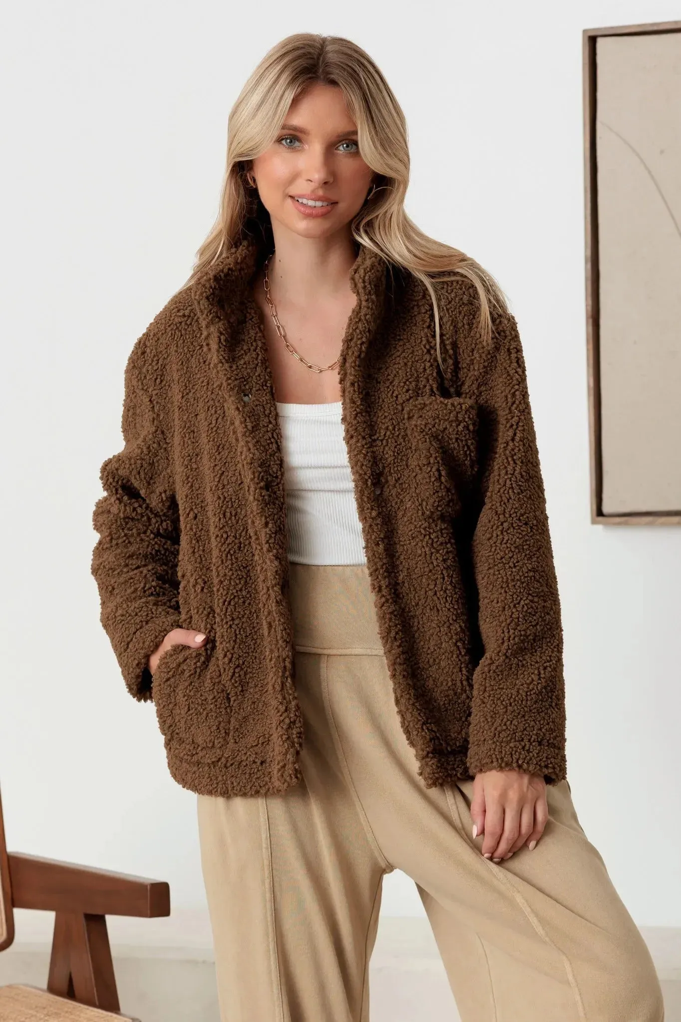 Faux Shearling Long Sleeve Shaggy Jacket