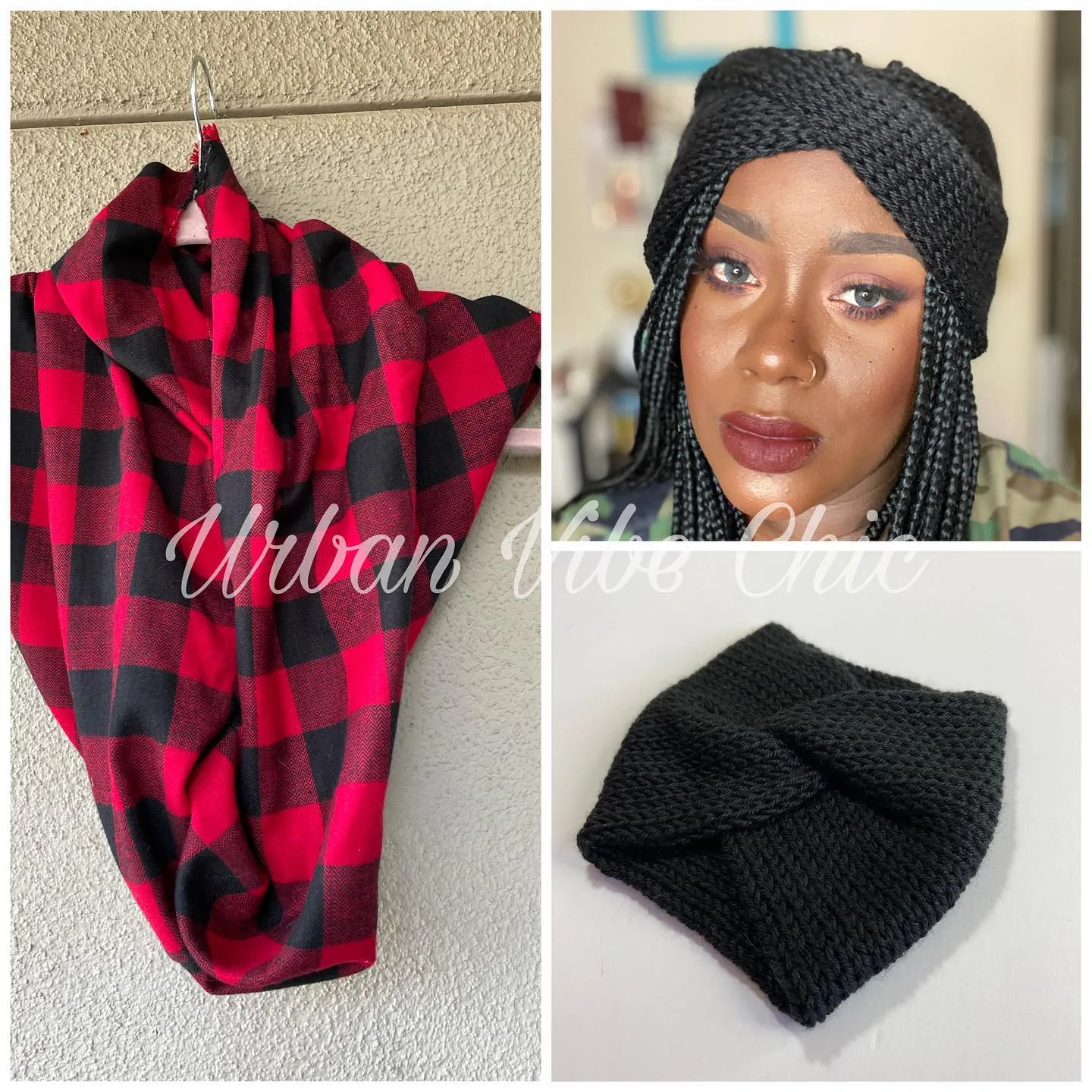 Flannel Scarf Set - Black and Red