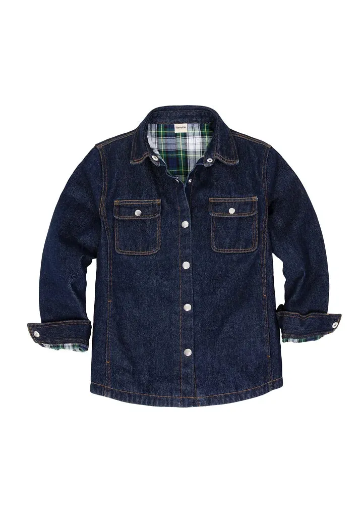 FlannelGo Kids Flannel Lined Jean Shacket,Denim Shirt Jac,Unisex