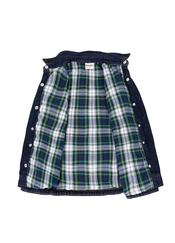 FlannelGo Kids Flannel Lined Jean Shacket,Denim Shirt Jac,Unisex