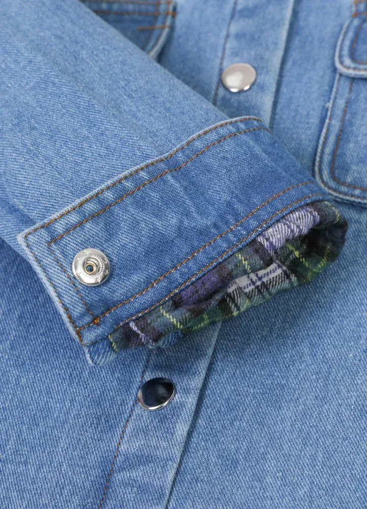 FlannelGo Kids Flannel Lined Jean Shacket,Denim Shirt Jac,Unisex