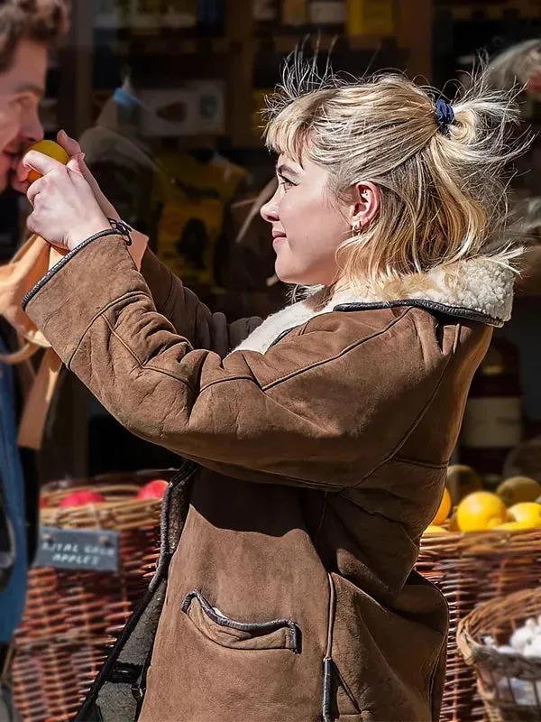 Florence Pugh Brown Shearling Jacket