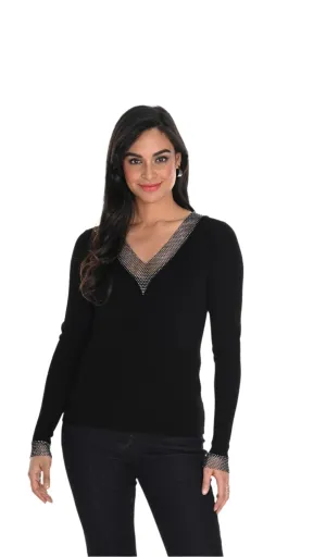 Frank Lyman Sequin V Neck Sweater