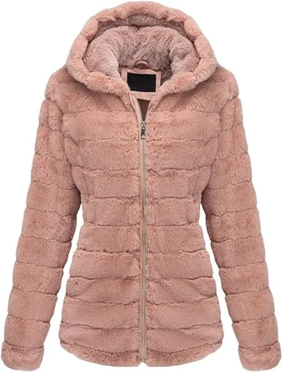 Giolshon Women's Faux Fur Coat  Sherpa-Lined Fleece Jacket