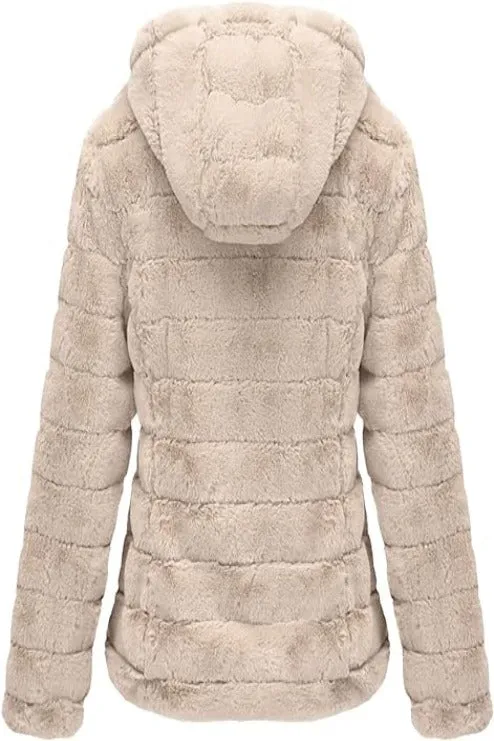 Giolshon Women's Faux Fur Coat  Sherpa-Lined Fleece Jacket