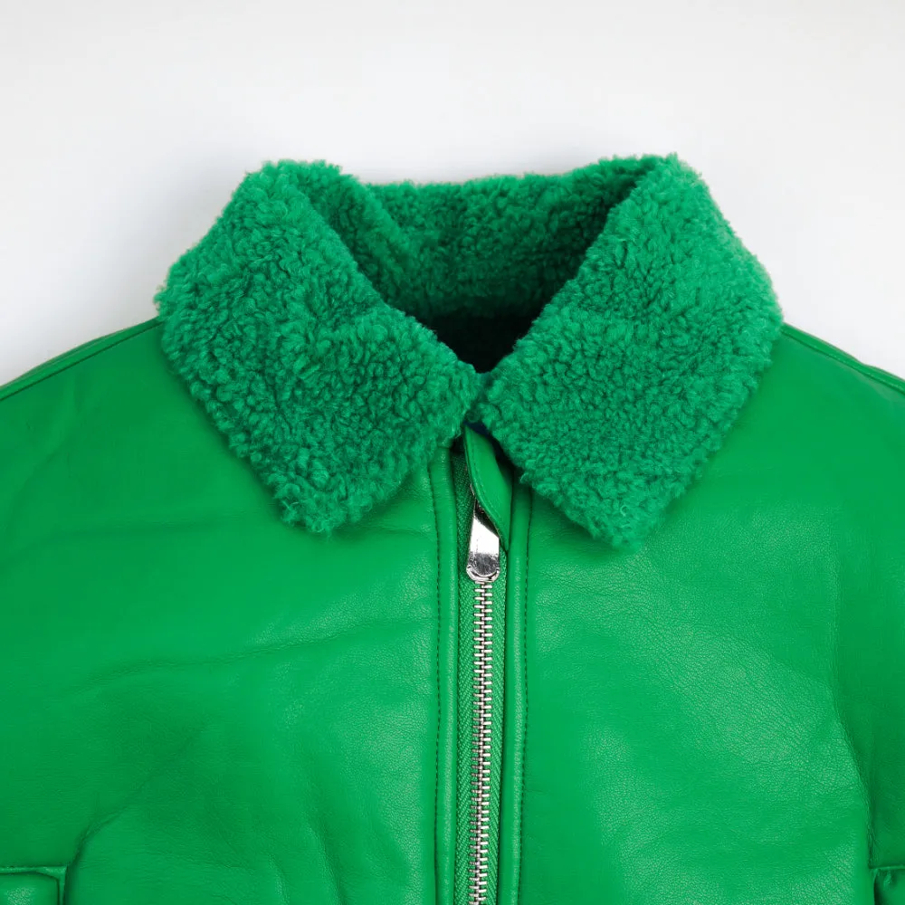 Green Glam Faux Fur Jacket 7175