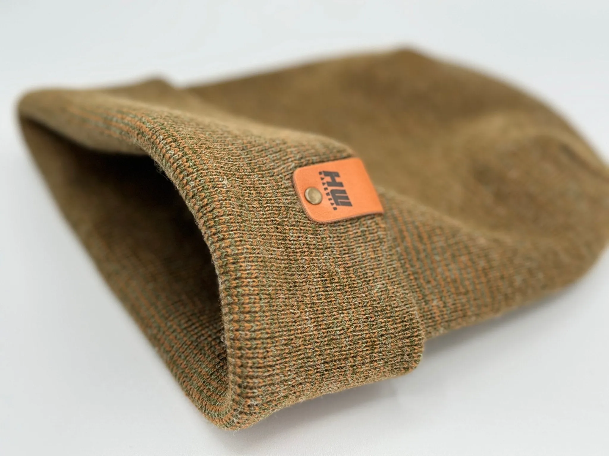 Haakwear Theta Stitch Fusion Cuffed Beanie / Hat (Patent Pending Design) Brown / Green, Made in USA