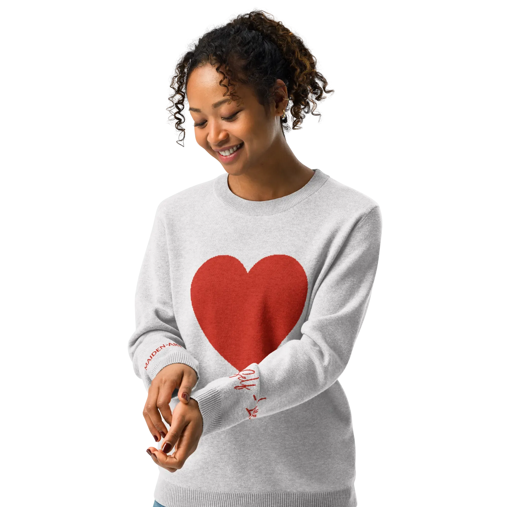 Heart - Knitted crew neck sweater BLEACH