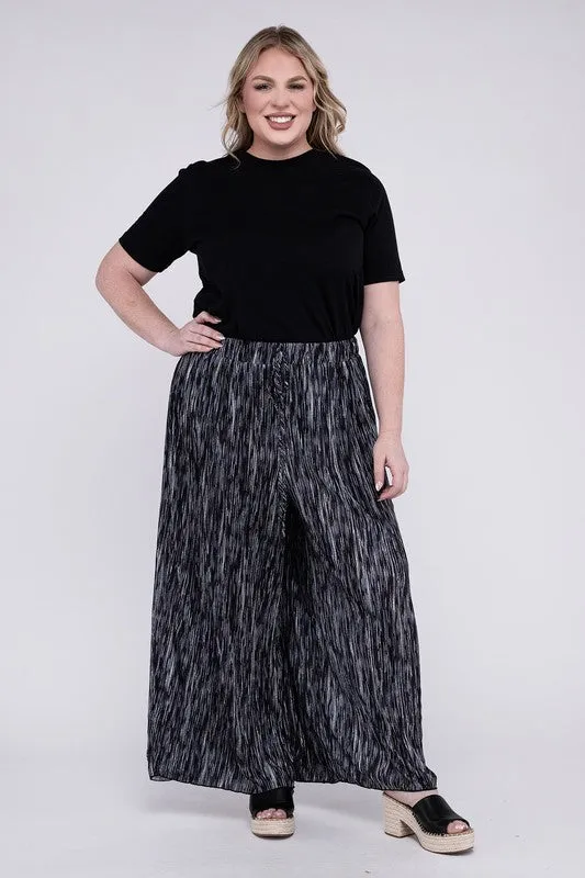 HI Curvy Plus Size Women Drawstring Waist Wide Leg Pants