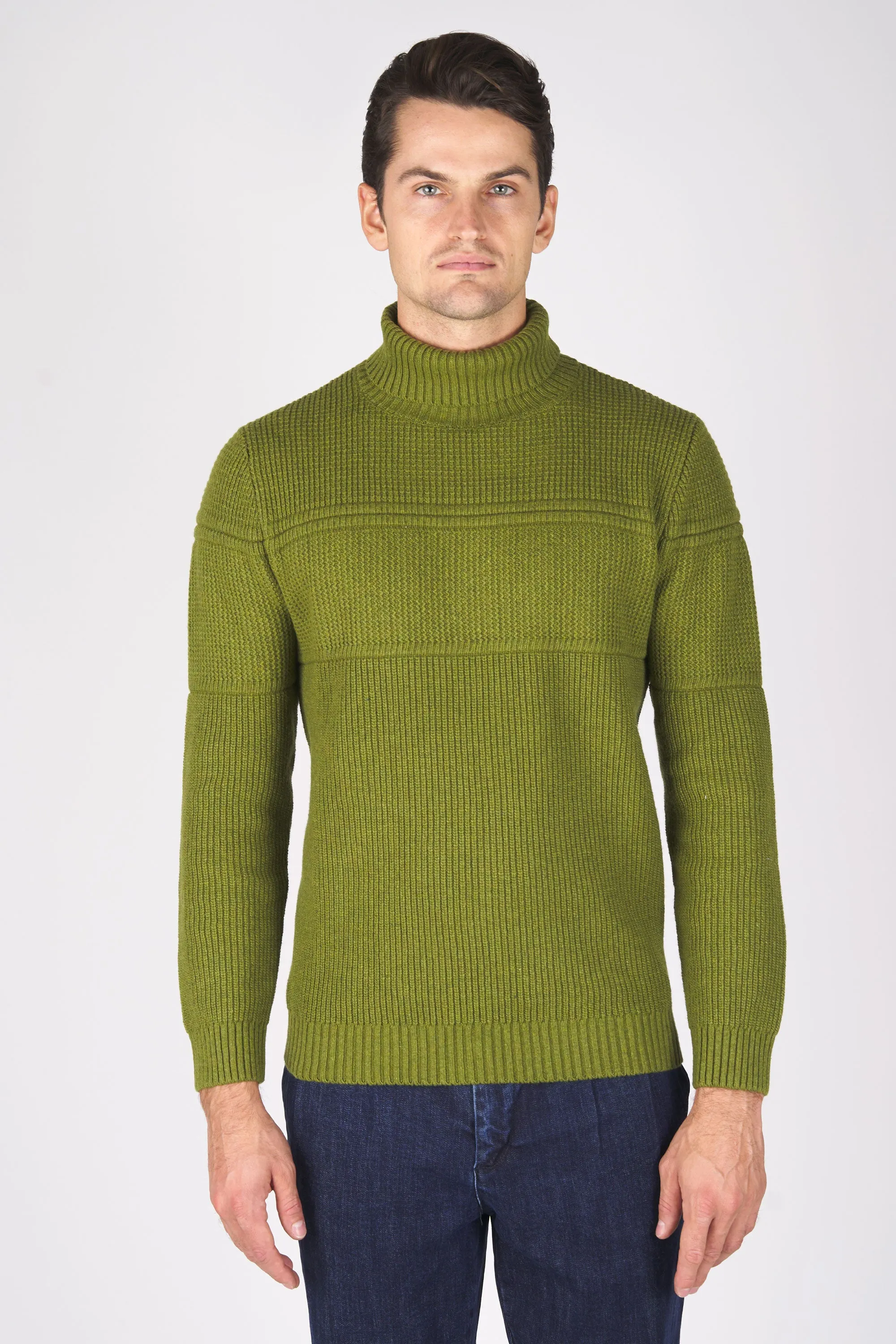 High-Neck Wool-Blend Intarsio Knit Sweater