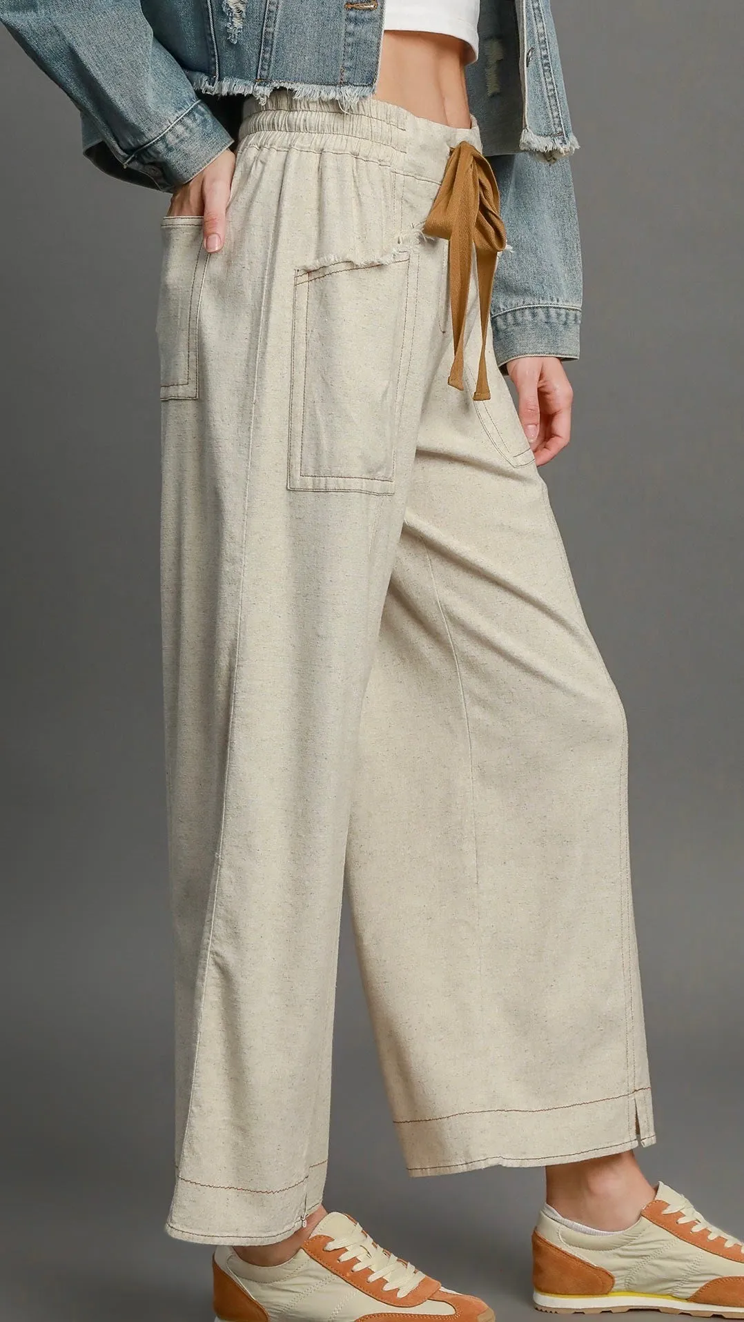 Hudson Wide Leg Linen Pant Oatmeal