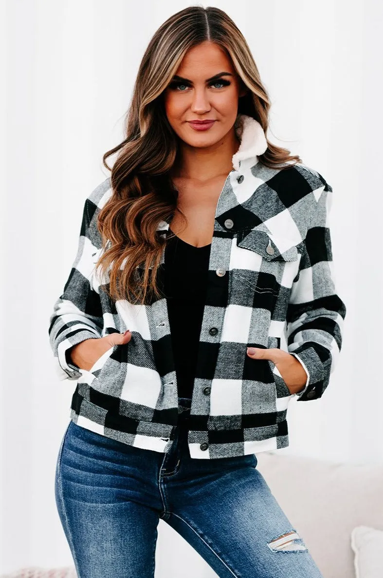 Into The Rockies Checkered Plaid Sherpa Lined Jacket (Black)