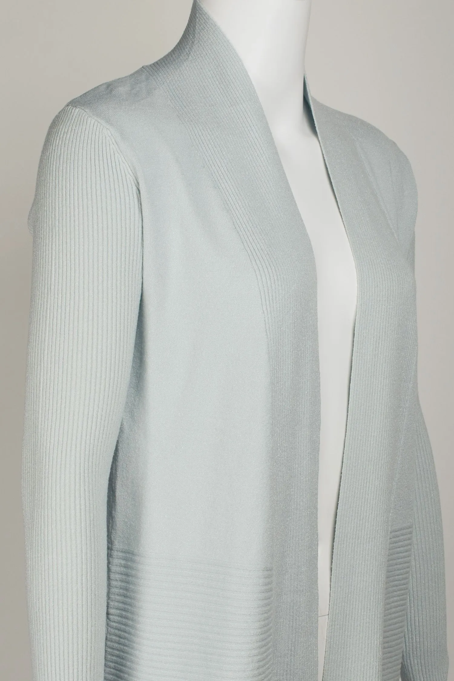 Joan Vass NY Open Front long Sleeve SharkBite Rib Detail Cardigan