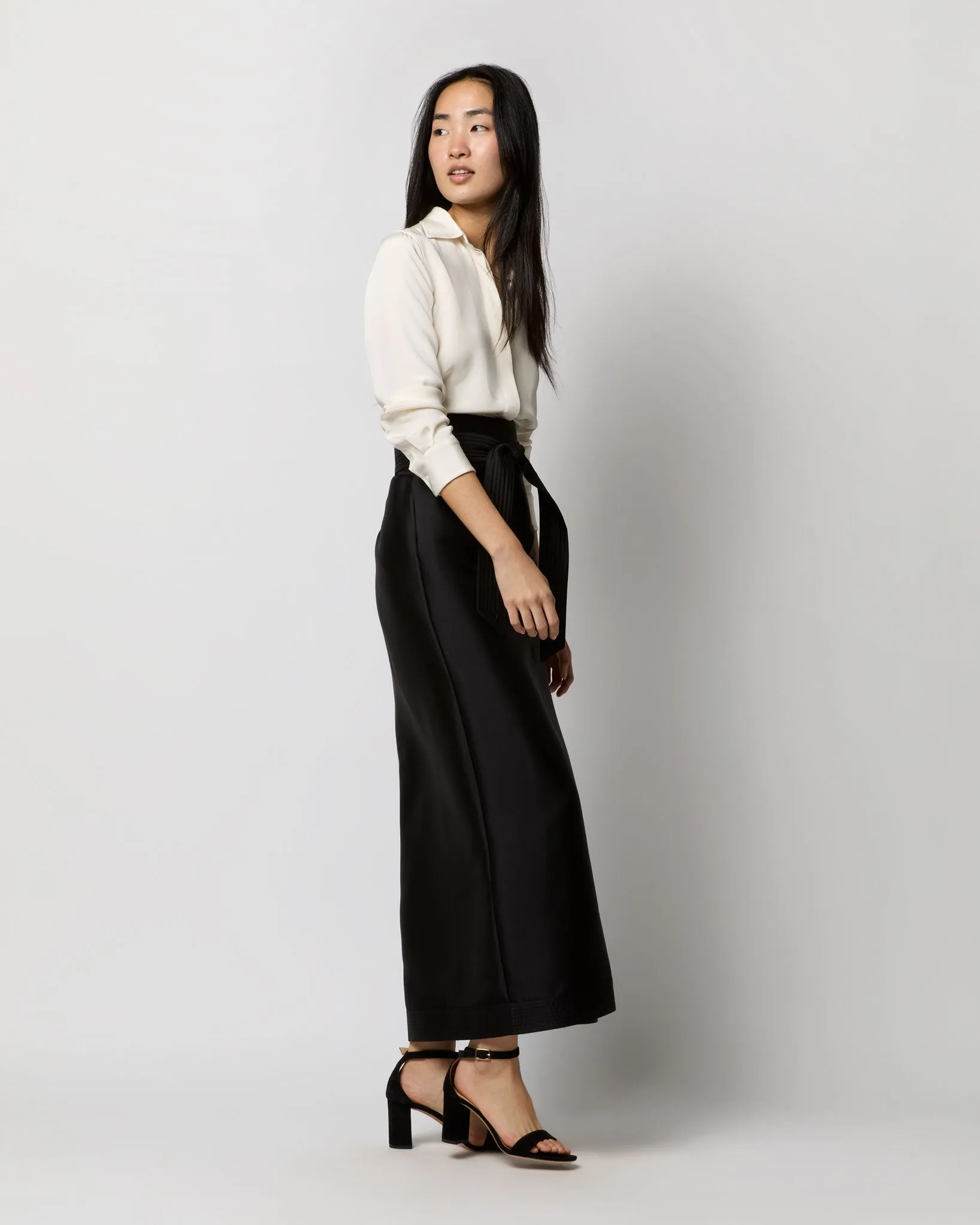 Kira Maxi Wrap Skirt in Black Silk/Wool