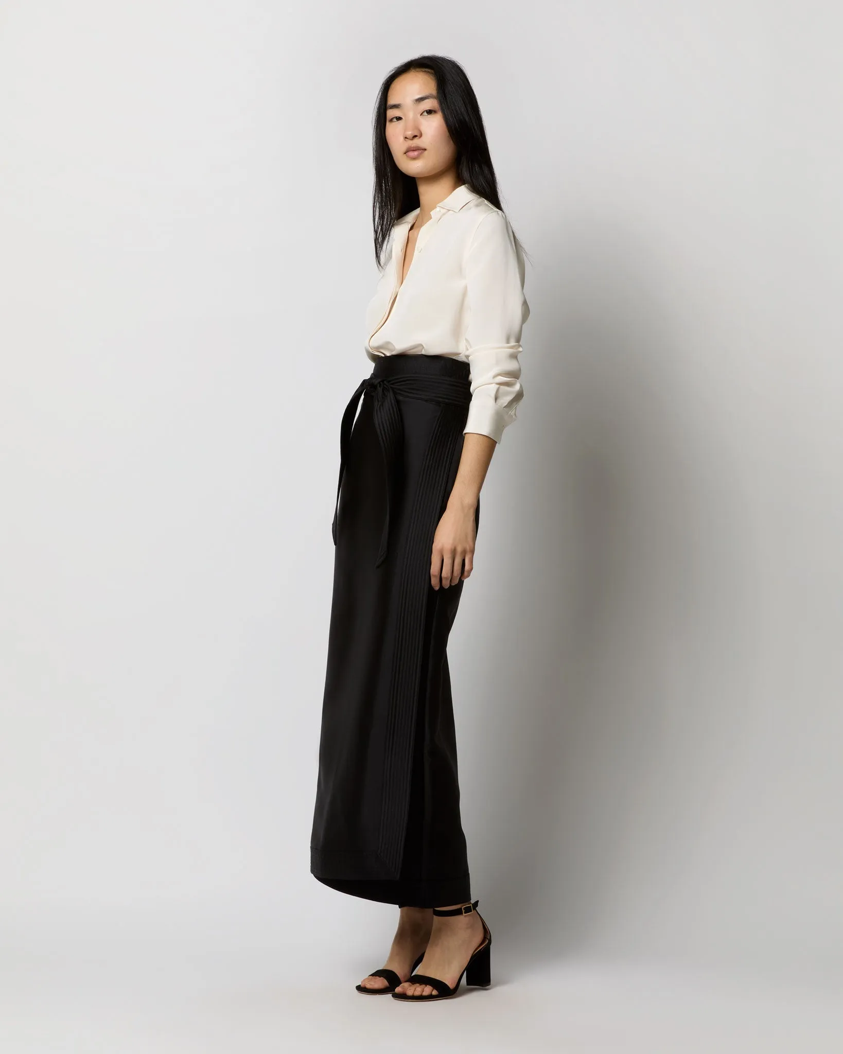 Kira Maxi Wrap Skirt in Black Silk/Wool