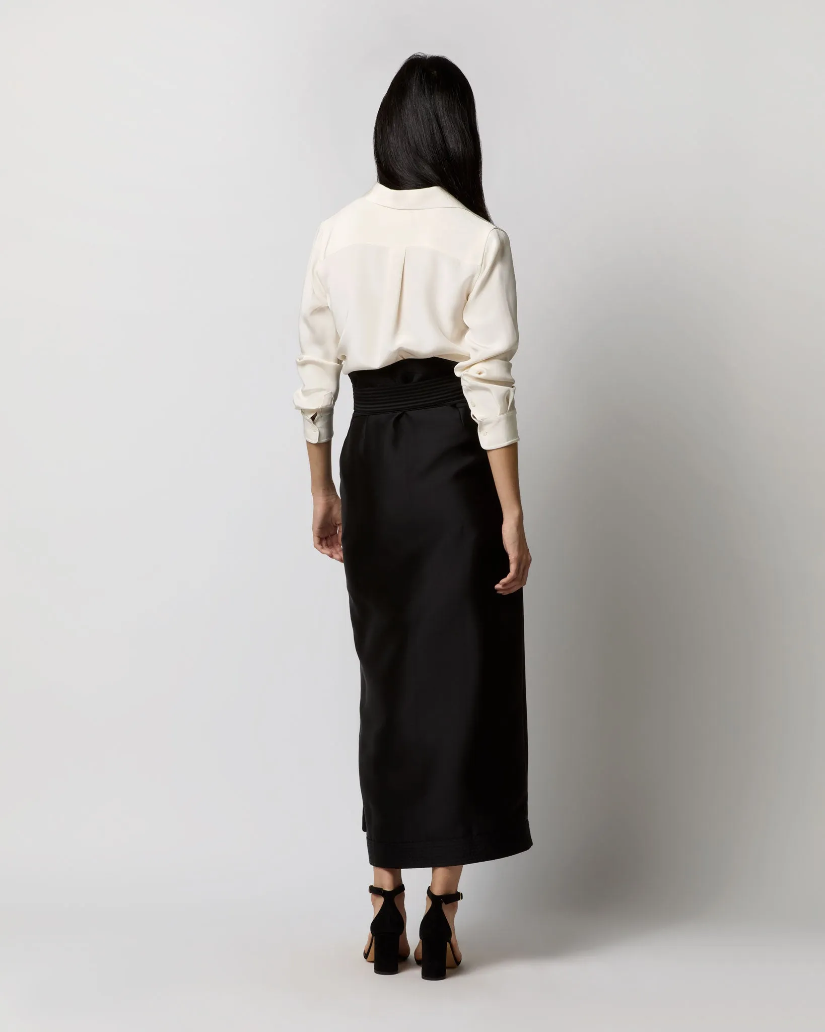 Kira Maxi Wrap Skirt in Black Silk/Wool