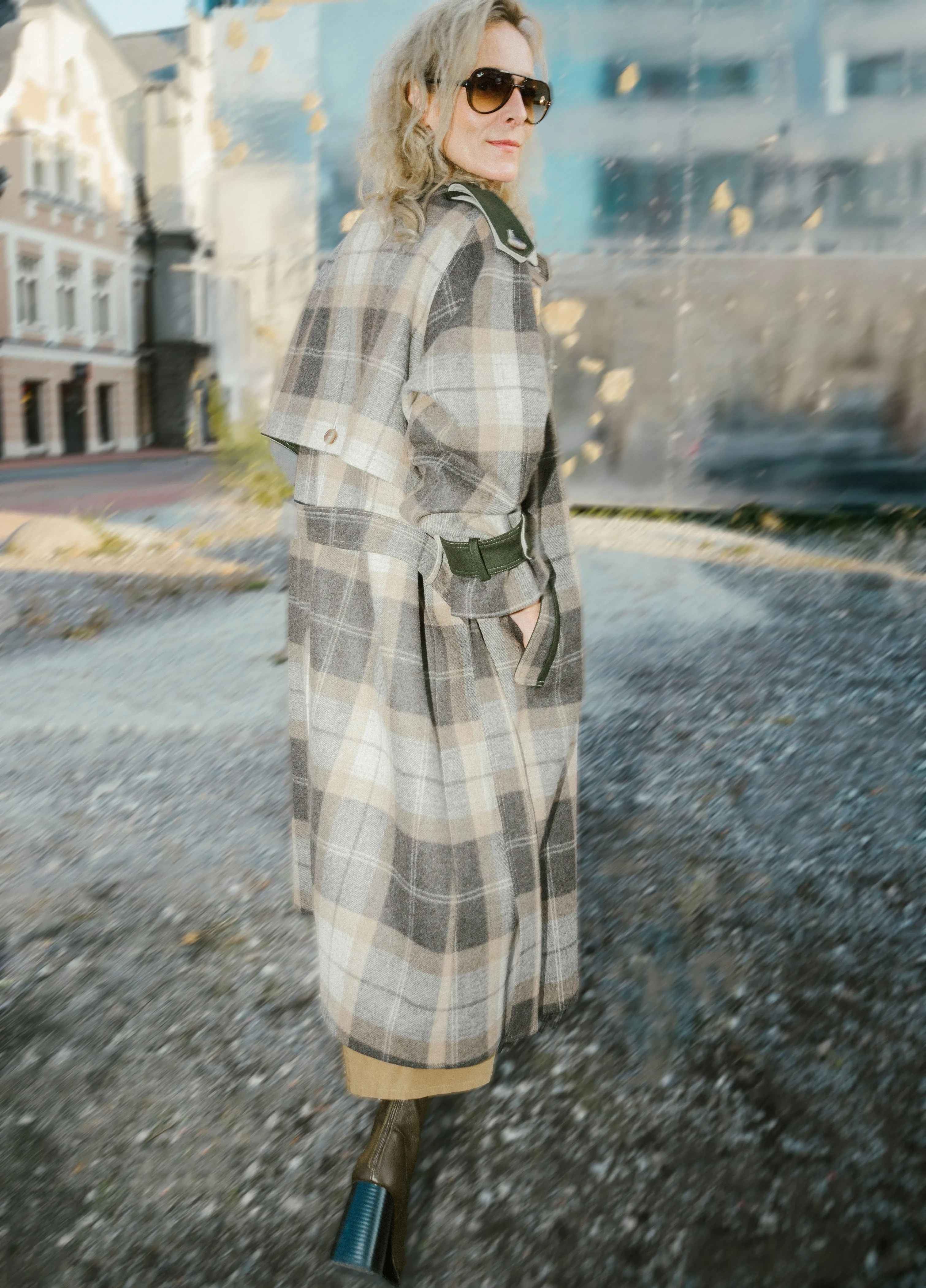 LENE Wool Coat - Checked Brown