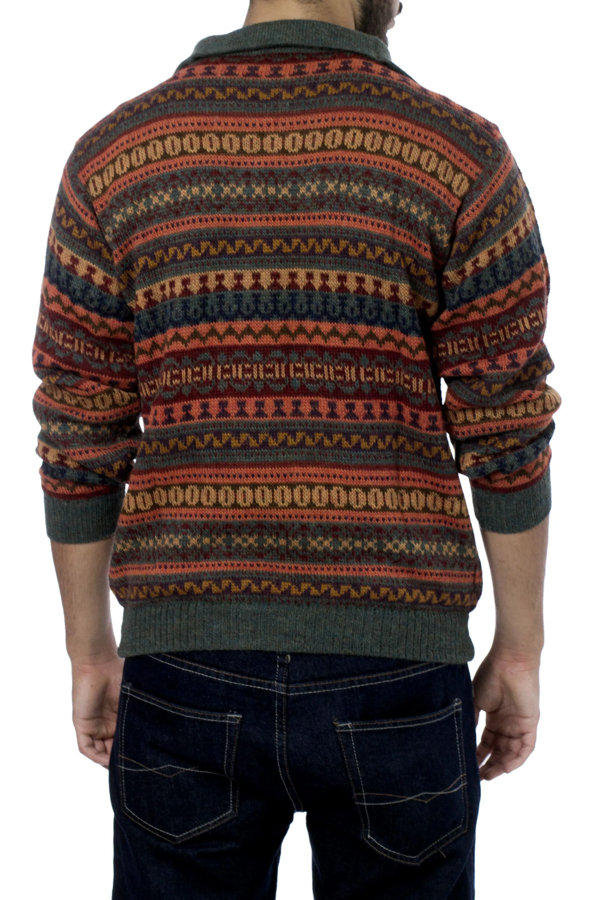 Men's Fair Trade Alpaca Art Knit Pullover Sweater - Mountain Sunset | NOVICA