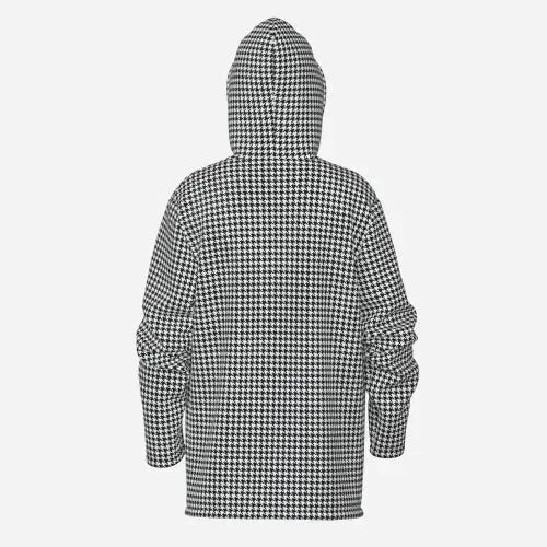 Men's Retro 60s Houndstooth Hoodie Jacket | Fleece-Lined Winter Coat