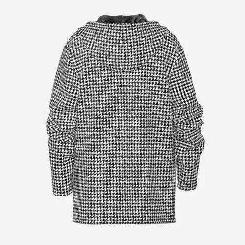 Men's Retro 60s Houndstooth Hoodie Jacket | Fleece-Lined Winter Coat