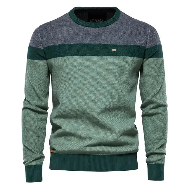 Mens Spliced Cotton Basic Sweater