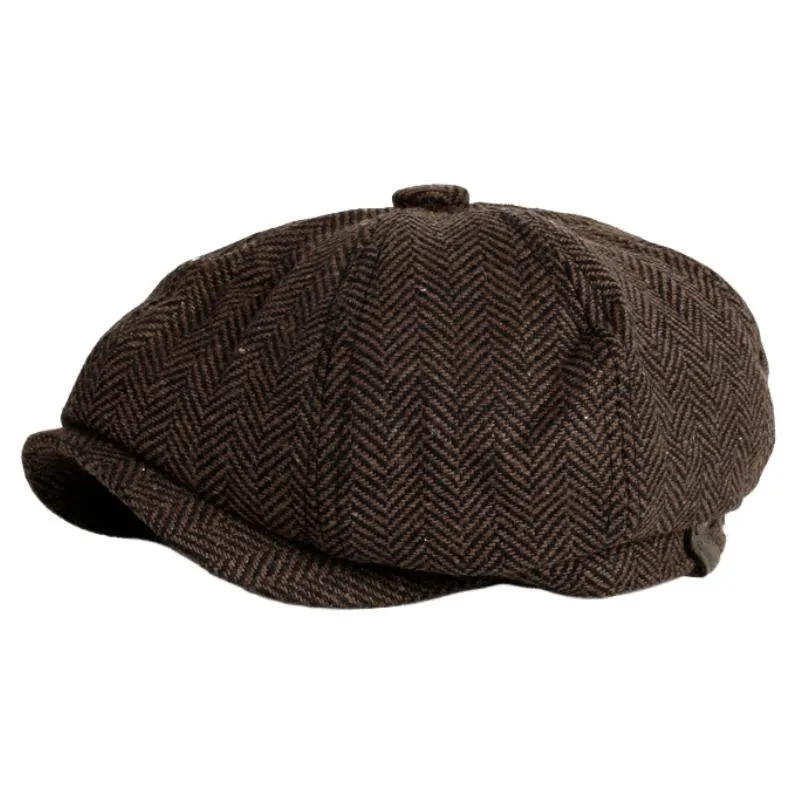 Men's Vintage Herringbone Woolen Beret 62135967M