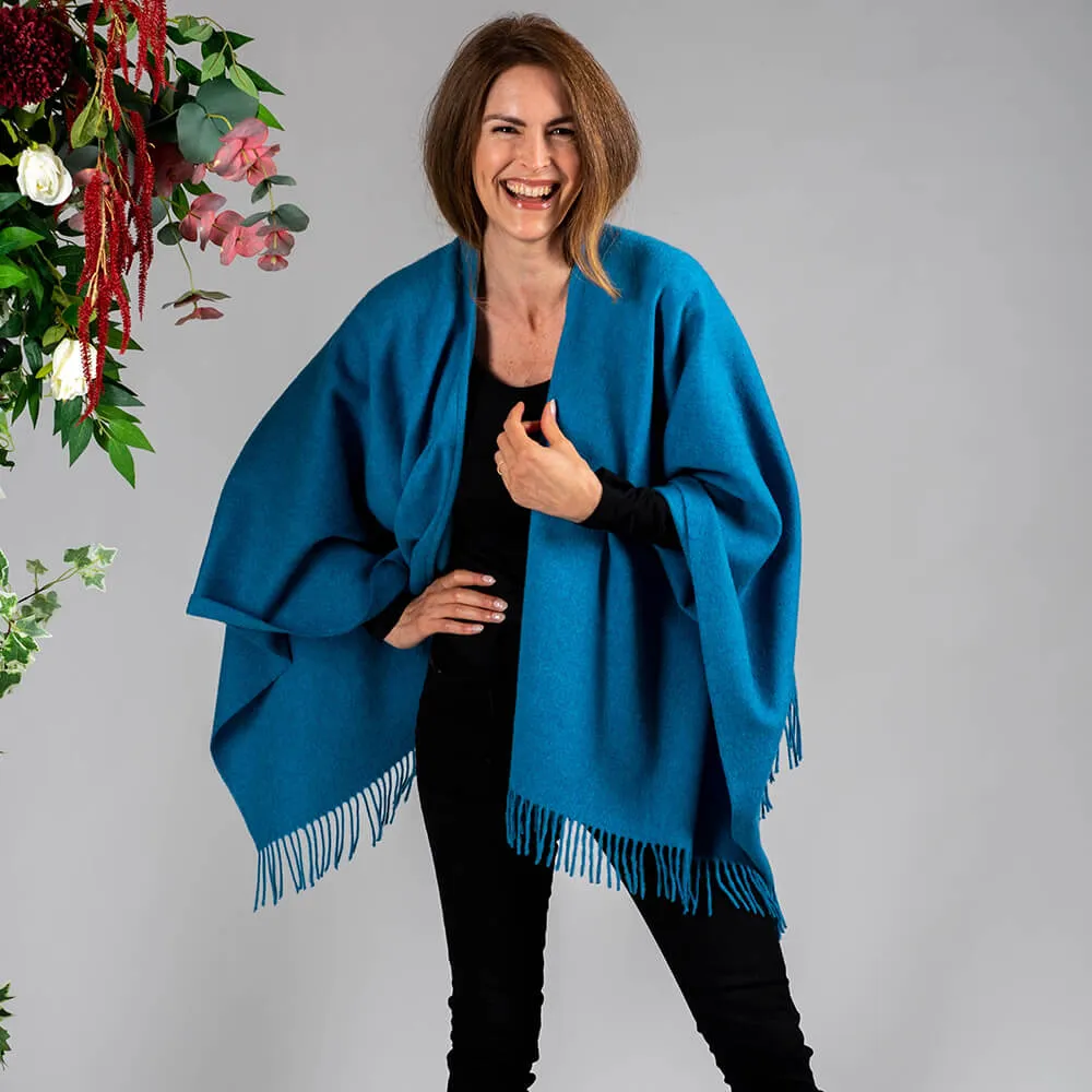 Oceanic Blue Merino Wool Cape