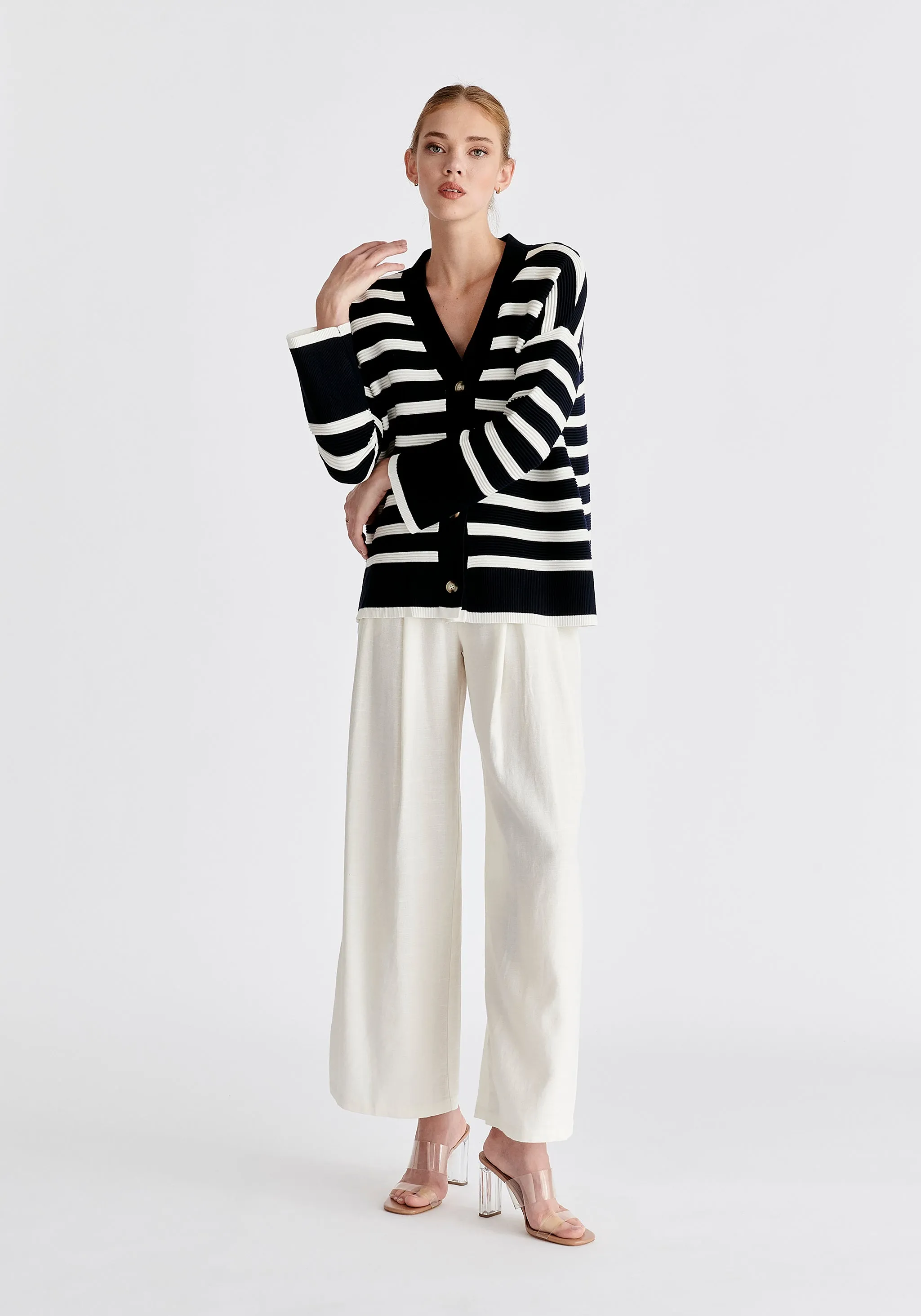 Paisie Striped Ribbed Cardigan