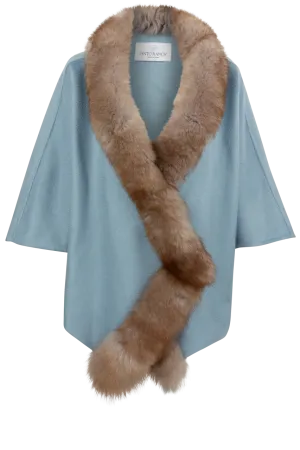 Pinto Ranch Cashmere & Fox Fur Cape - Baby Blue