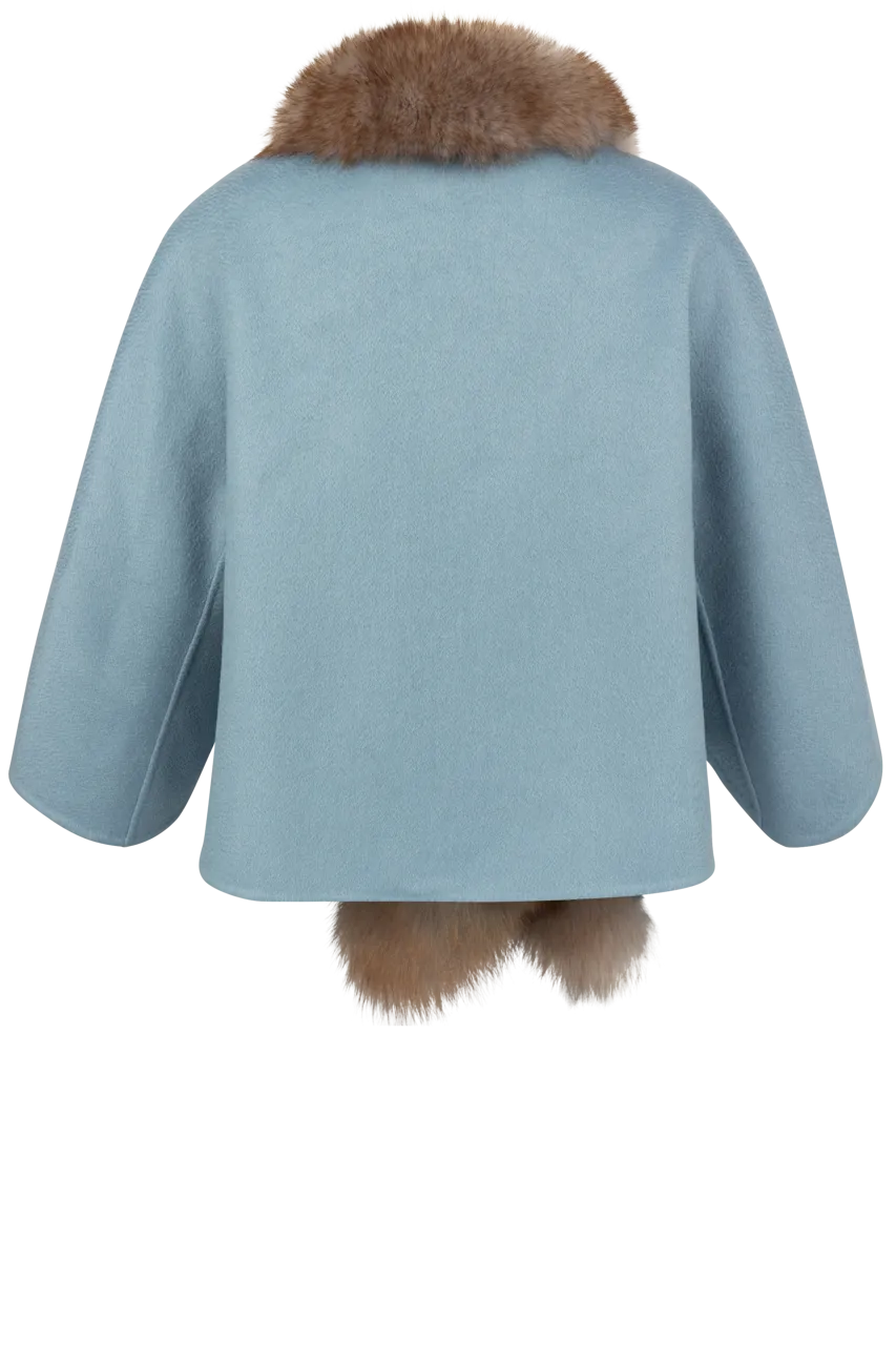 Pinto Ranch Cashmere & Fox Fur Cape - Baby Blue