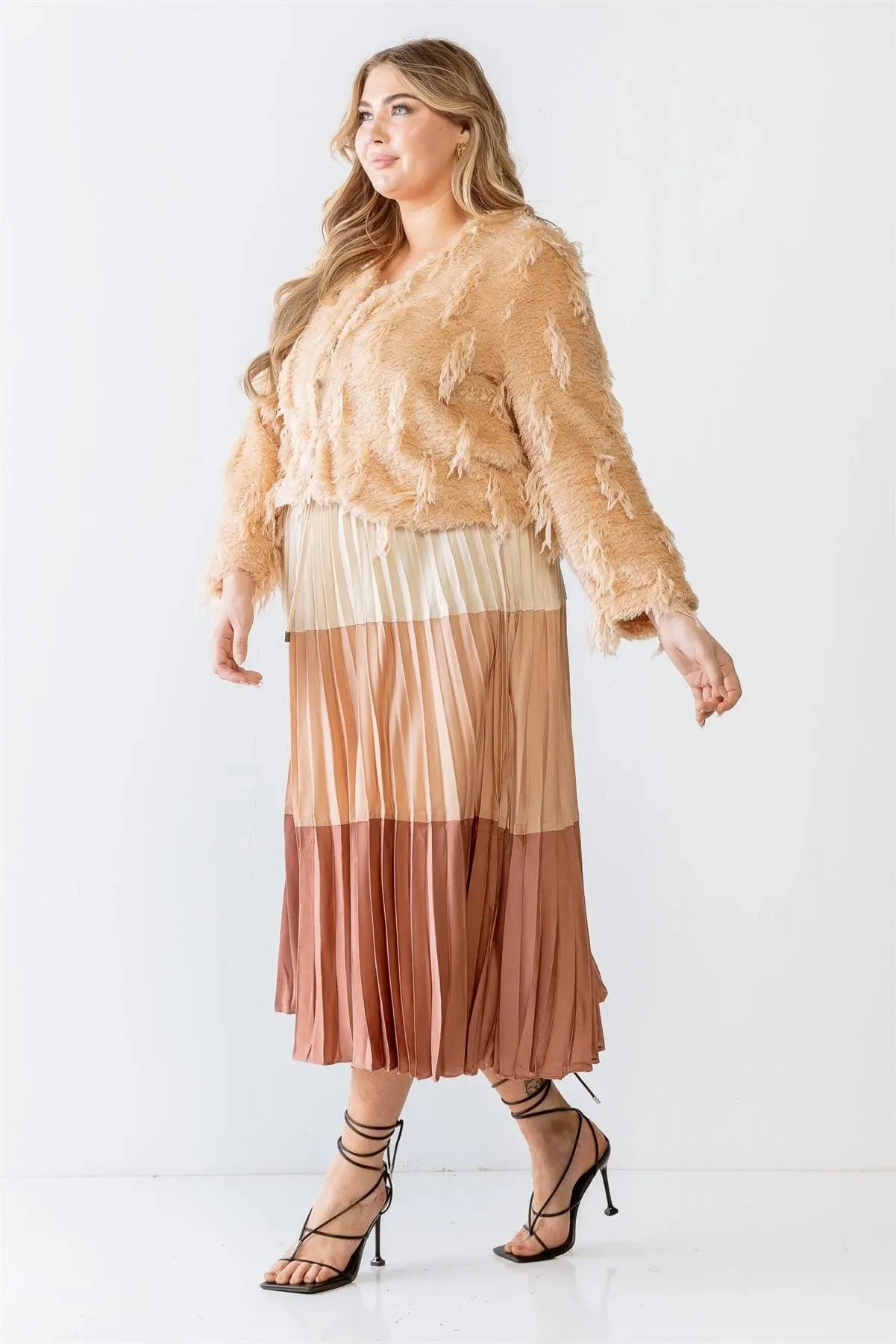 Plus Size Luxe Shaggy Feathered Fringe Crop Jacket /1-2-1